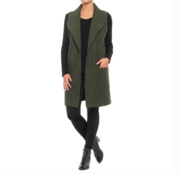 Tahari Sweaters - Tahari Forest Green Wool Blend Duster Long Vest and Long